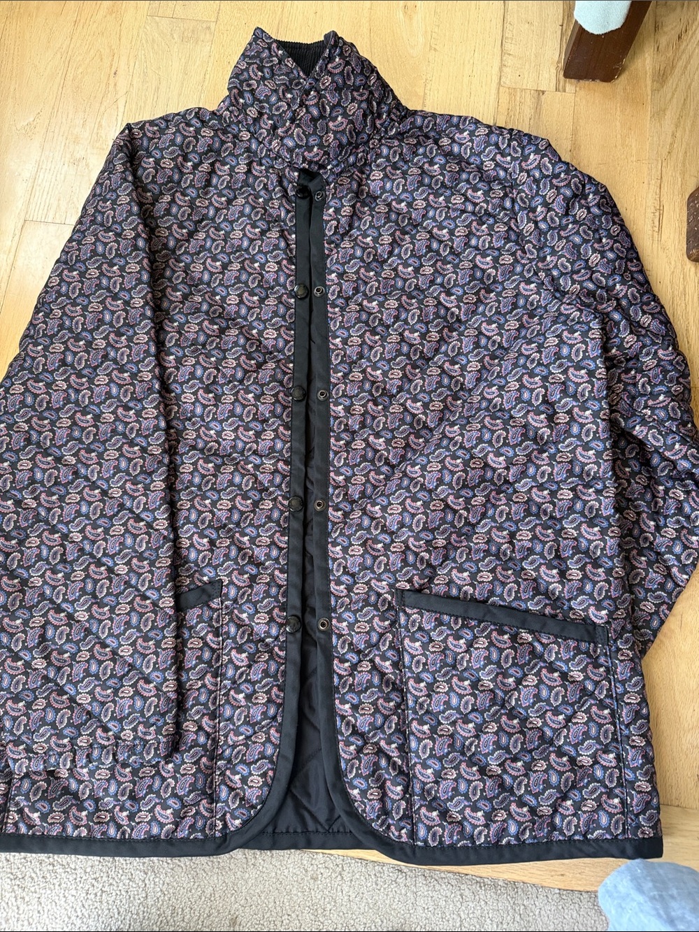 Lavenham Quilted Paisley Jacket - Black with Pink & Blue Accents
